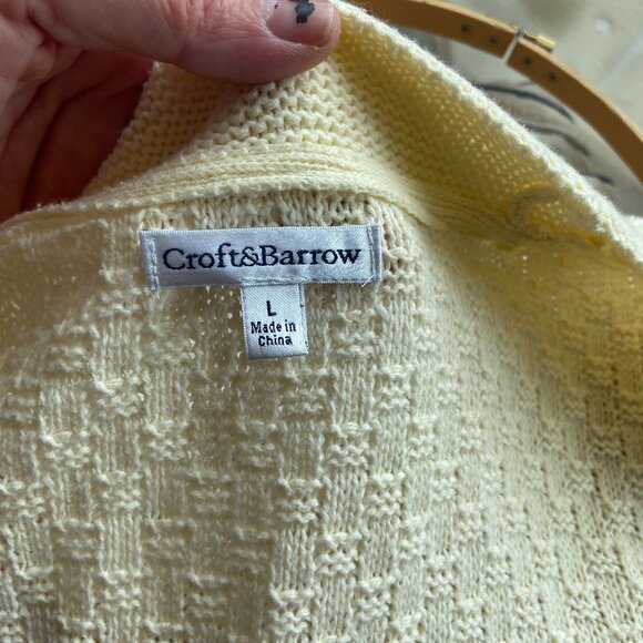 School Teacher Vibes Open Weave Cream Colored Short Sleeve Belted Sweater L - Picture 5 of 8